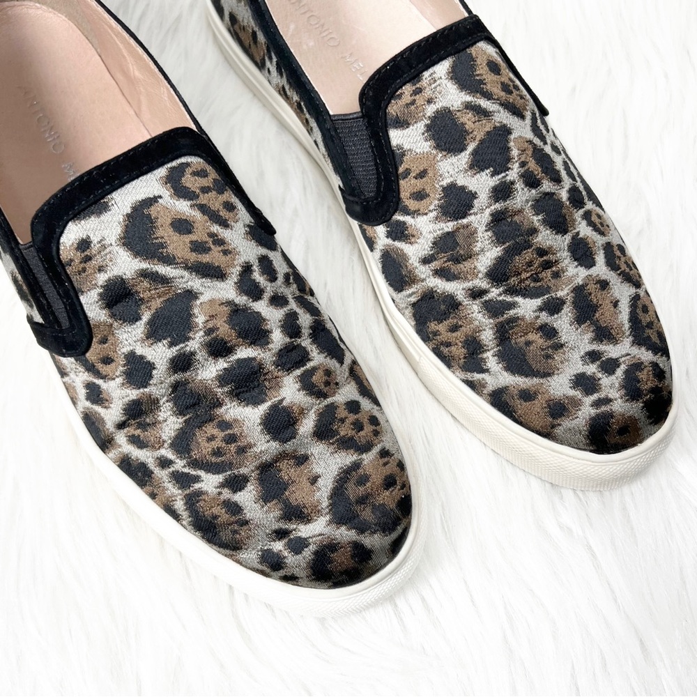 Antonio Melani Metallic Leopard Silver Black Brown Low Top Slip On Sneakers - Picture 2 of 13